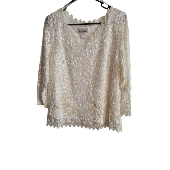 S M Collection Medium Women's Dressy Tan/Ecru Lace Lined Top Set‎ Size Large - Picture 1 of 5